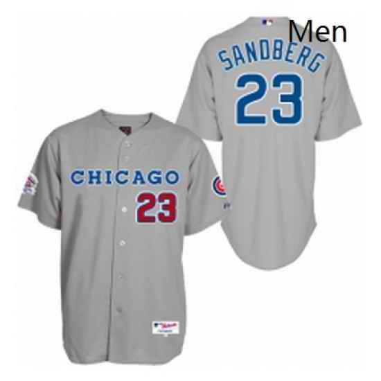 Mens Majestic Chicago Cubs 23 Ryne Sandberg Authentic Grey 1990 Turn Back The Clock MLB Jersey